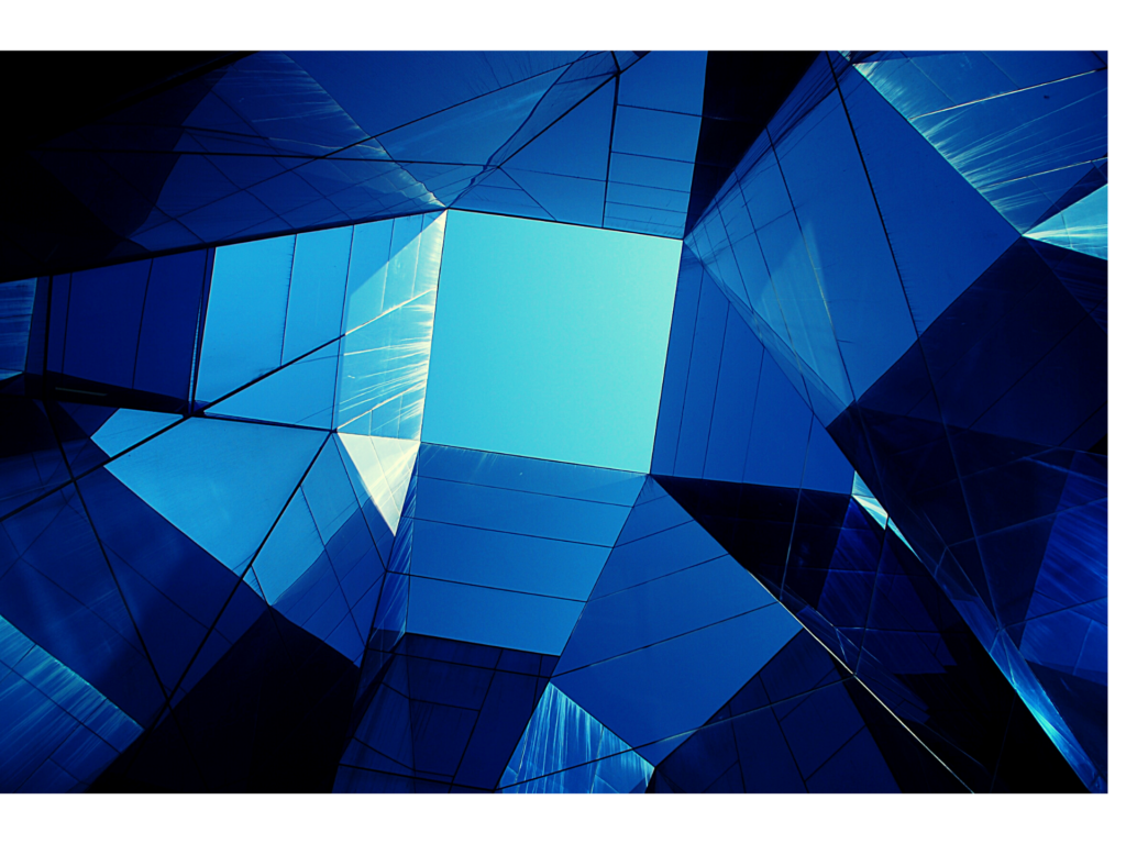 Abstract blue glass building with central skylight