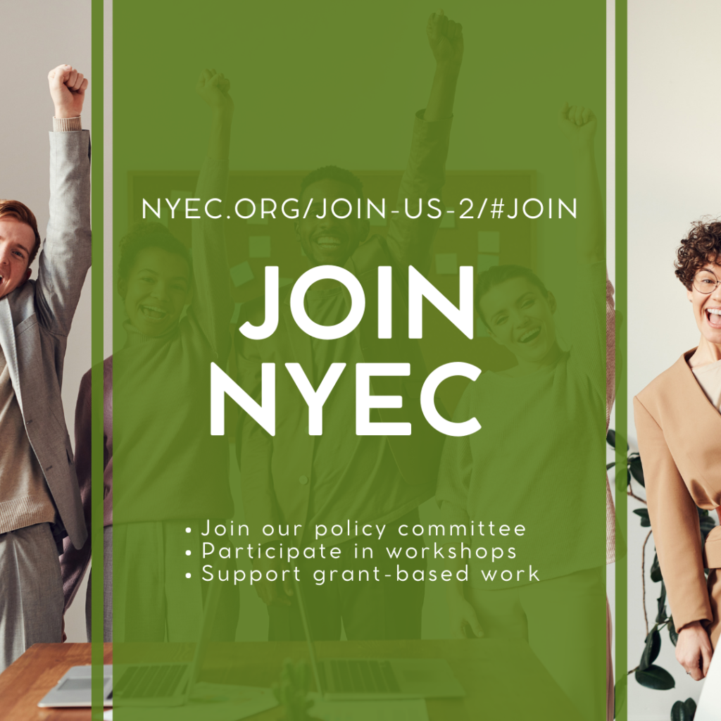 Join NYEC promotional banner with cheering people