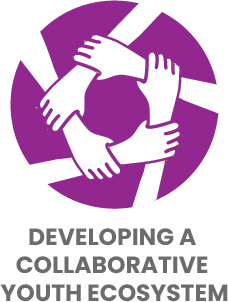 Four hands forming circle, youth collaboration logo